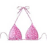 WDIRARA Women's Y2k Leopard Graphic Triangle Bikini Top Micro Halter Swimsuit Tops
