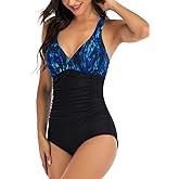 HAIVIDO One Piece Swimsuit Women Tummy Control Cross Back Bathing Suit V Neck Adjustable Straps Ruched Swimwear