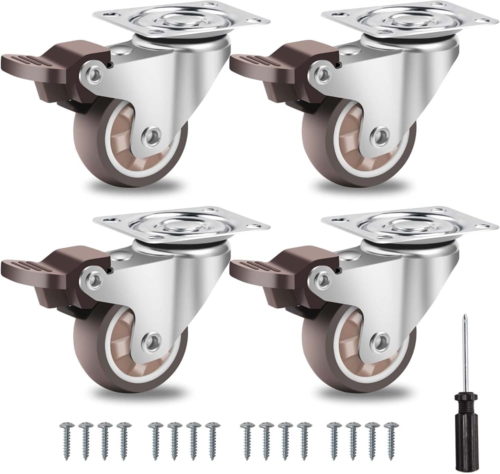 W B D WEIBIDA 1.5 inch Castor Wheels with Brakes, 4 Pack 300 lbs