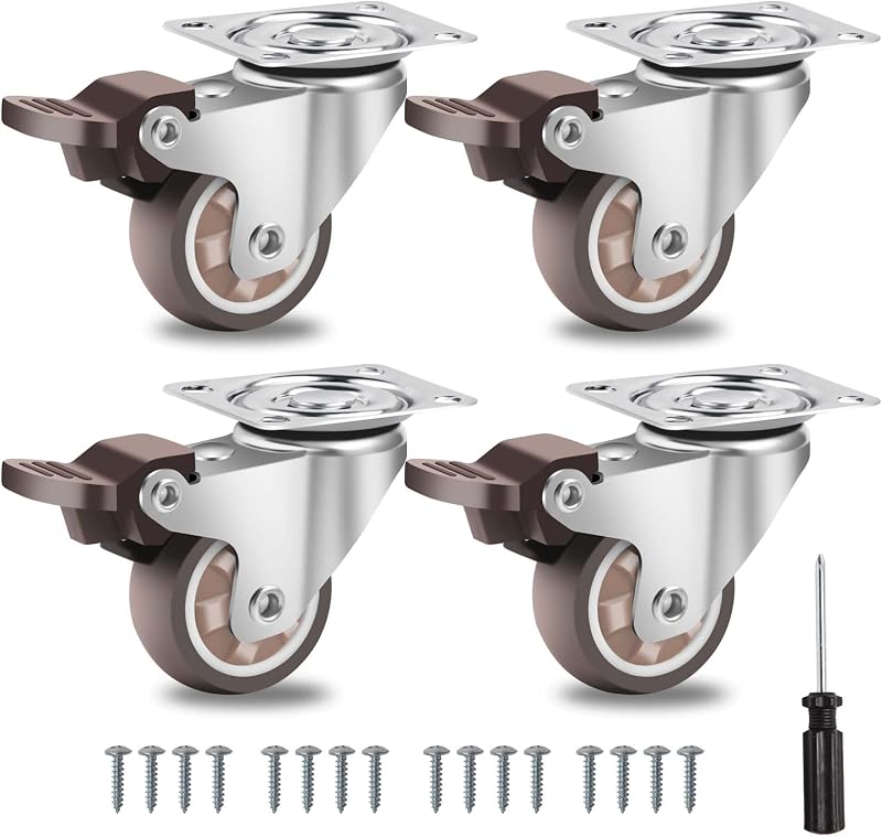 W B D WEIBIDA 1.5 inch Castor Wheels with Brakes, 4 Pack 300 lbs
