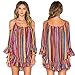 haoricu Women Dress, Women's Fashiom Summer Rainbow Print Fringed Beach Loose Strap Chiffon Dress Blouse (Hot Pink, Small)