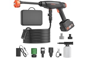 BLISSTHRILL Cordless Pressure Washer Battery Powered; 1100PSI 2.4 GPM Portable Cordless Power Washer with 6-in-1 Nozzle, Foam Cannon, 21V Battery&Charger; Handheld Battery Pressure Washer for Home, Car, Yard