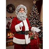 ZGXYZXMY Long Curly Gray Wig with Full Beard for Mens Santa Beard Wig for Halloween Christmas Cosplay Party