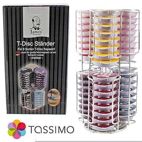 Tassimo Bosch Disque-T 48 Kapselständer mit 2 Ebenen, Chrom, befüllbar, Turm (rutschfeste Basis 360)