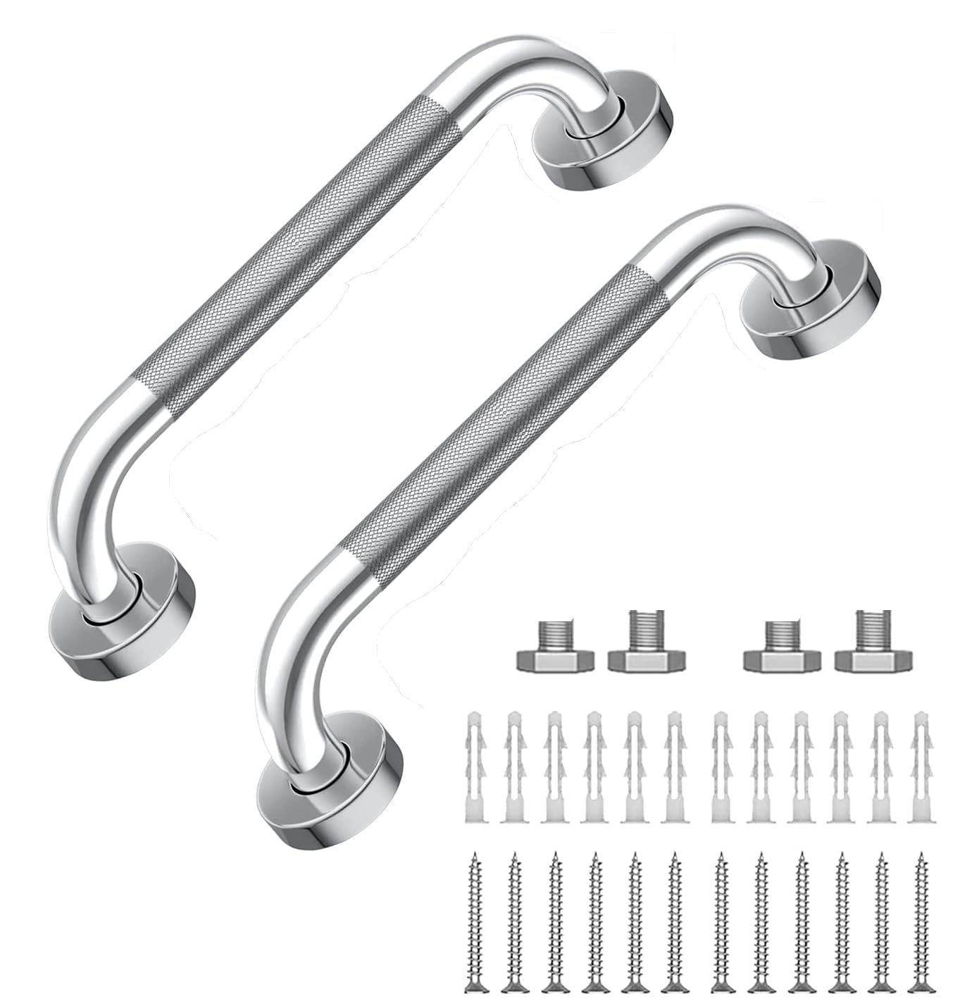 12inch/30cm Anti Slip Shower Wall Grab Bar Handle, Knurled Stainless Steel Bathroom Safety Bathroom Balance Bar Hand Rail Support Handicap Elderly Senior Assist Bath Handle (2)