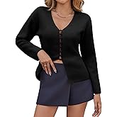 Saodimallsu Womens V Neck Cardigan Sweaters Button Up Fall Trendy Front Split Long Sleeve Sweater Blazer