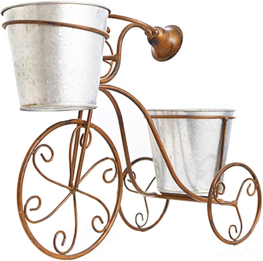 YARNOW Metal Standing Planter Decorative Tricycle Plant Stand Iron Bicycle Flower Stand Nostalgic Bicycle Home Garden Decor