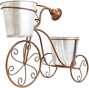 YARNOW Metal Standing Planter Decorative Tricycle Plant Stand Iron Bicycle Flower Stand Nostalgic Bicycle Home Garden Decor