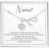 AmpleLove Sterling Silver Nurse Stethoscope Necklace - RN Nurse Graduation Jewelry Gifts Heartbeat Pendant