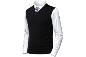 Herothorn Mens Soft V Neck Crew Neck Knitted Sweater Vest Solid Sleeveless Pullover Slim Fit Plain Color for Dad Husband