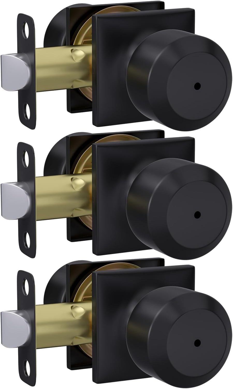 Photo 1 of Haidms 3 Pack Black Door Knobs Interior, Matte Black Privacy Interior Door Knob for Bedroom or Bathroom, keyless Modern Doorknobs with Square