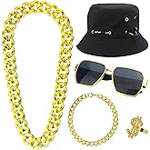 Hip Hop Costume Outfit Kit for Men Kids Boys - 80s 90s Rapper Themed Party Decorations Set 5pcs Old School Costume Set Halloween Accessories