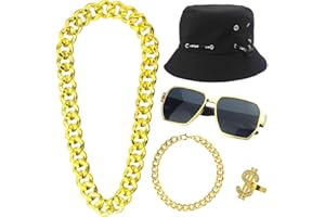 FRAIIEON Hip Hop Costume Outfit Kit for Men Kids Boys - 80s 90s Rapper Themed Party Decorations Set 5pcs Old School Costume Set Halloween Accessories