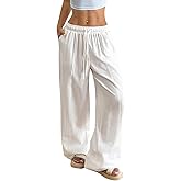 RoseSeek Women's Linen Pants Wide Leg Light Weight Drawstring Waist Swimsuit Cover Ups Beach Pants