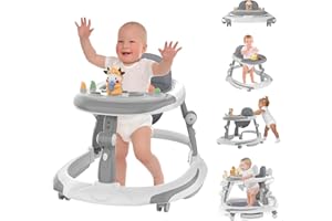 ARCWARES Baby Walker, Foldable Baby Walker, Baby Walker with Wheels, Adjustable Height for Baby Girl and Baby Boy, Baby Walkers for Babies 6-18 Months (Grey)