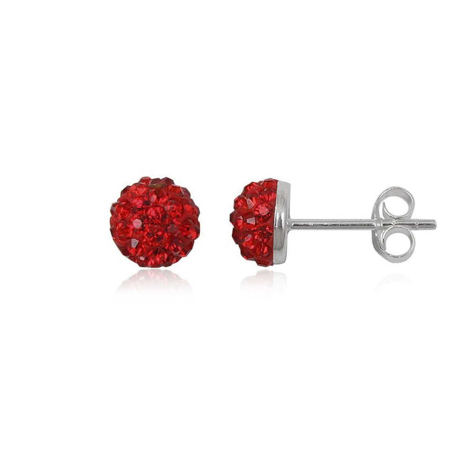 6MM Half Disco Ball Sterling Silver Stud Earrings/Ear Studs for Women Ladies Girls - 925 Sterling Silver Round Austrian Crystal Earrings - RED LIGHT SIAM. 6-RLS2 โ image 1