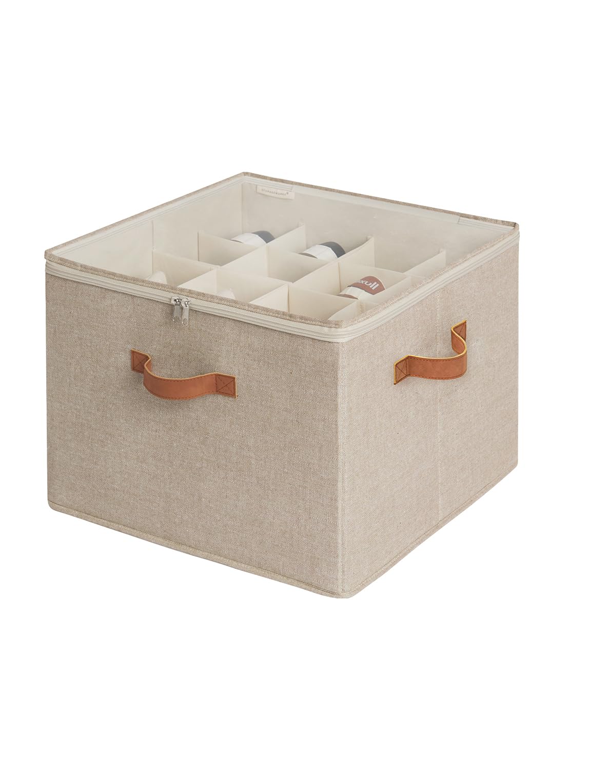 StorageWorks Shoe Storage for Closet, Fits up to 16 Pairs, Shoe Organiser Box, Fabric Shoe Storage for Wardrobe, Shoe Box with Adjustable Dividers and Clear Cover, Mixing of Brown & Beige