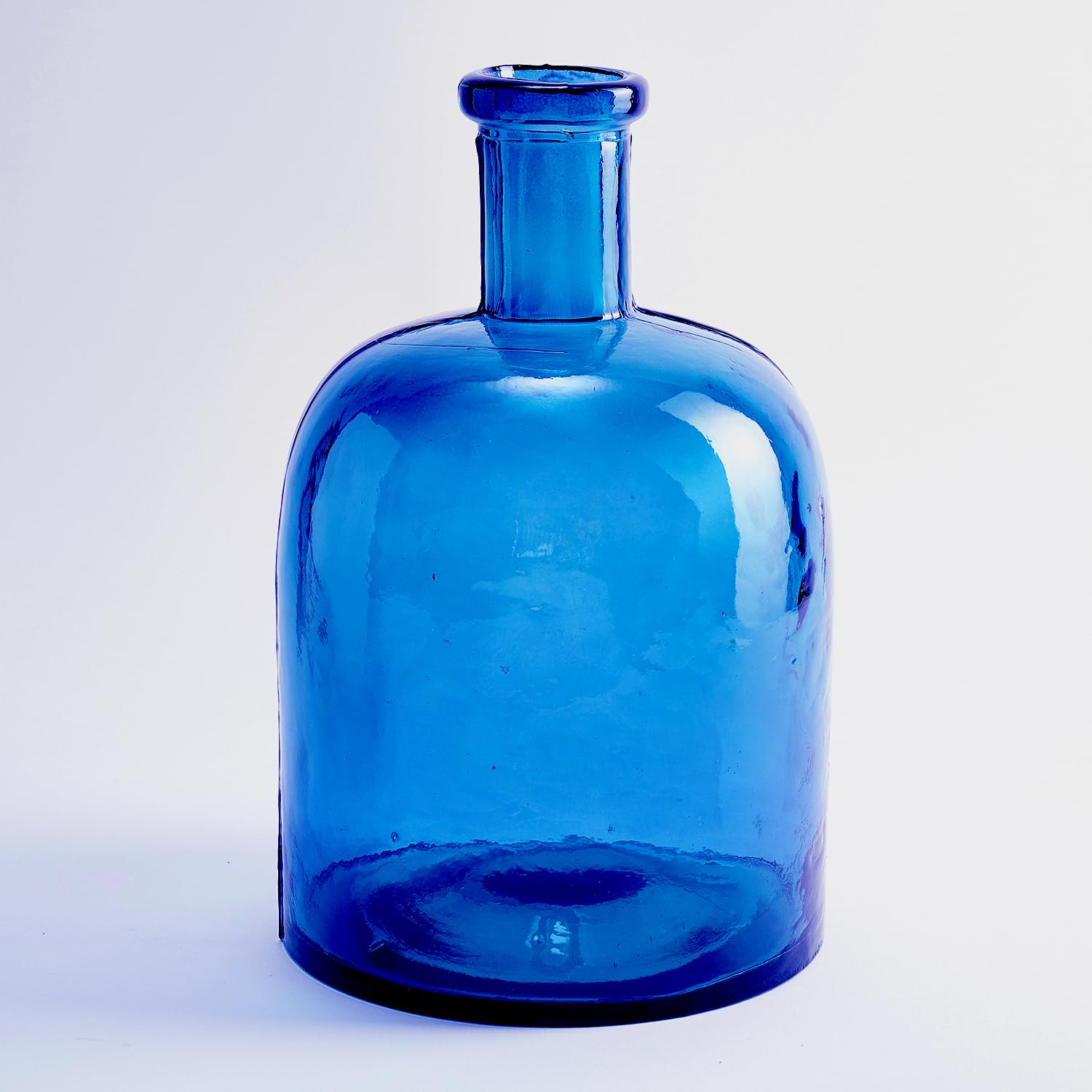 Plain Recycled Glass Wide Bottle Handmade Mediterranean Style Glass Carafe for Home Decor, Vase, Flower Vase (Navy Blue)