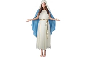 JEGERMIG Women‘s Virgin Mary Costume Jesus Saint Dress Robe Halloween Masquerade Christmas Cosplay Outfit