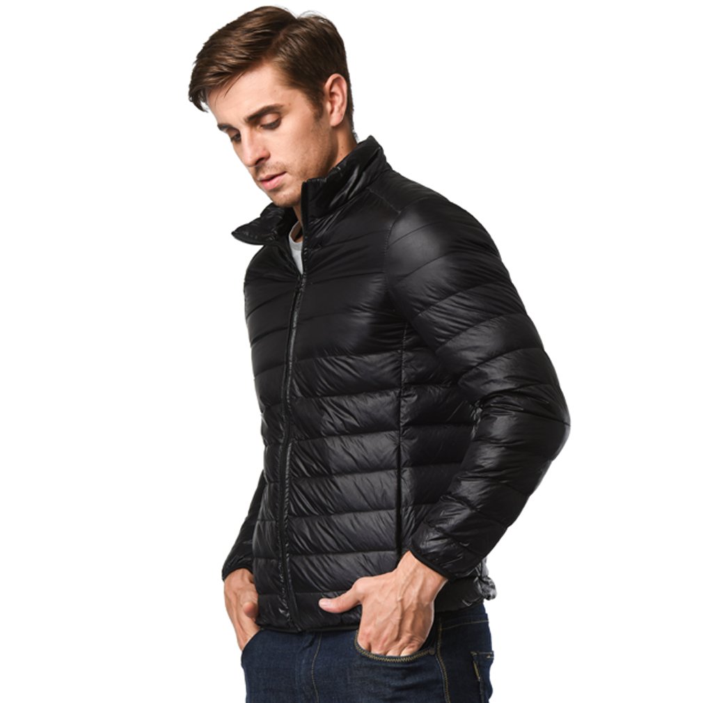 JOYBI Mens Down Jacket Winter Packable Ultra Light Lightweight Puffer Outwear Short Stand Collar Coats Black XXL