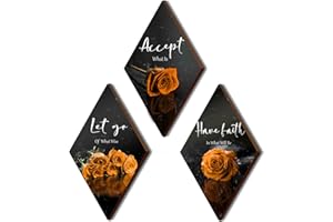 ZINYAZHE 3 Pcs Orange Rose Bathroom Wall Decor Orange Decor Flower Wooden Inspirational Wall Art Orange Bedroom Wall Decor with Accept Let Go Have Faith Sign for Bathroom Living Room Bedroom(orange 12 x 7")