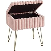 EBENCHICO Vanity Stool Chair with Storage, Faux Fur Stools for Vanity Makeup, Foot Stool Ottoman with 4 Metal Legs, Small Vanity Bench Seat Chairs for Living Room Bedroom