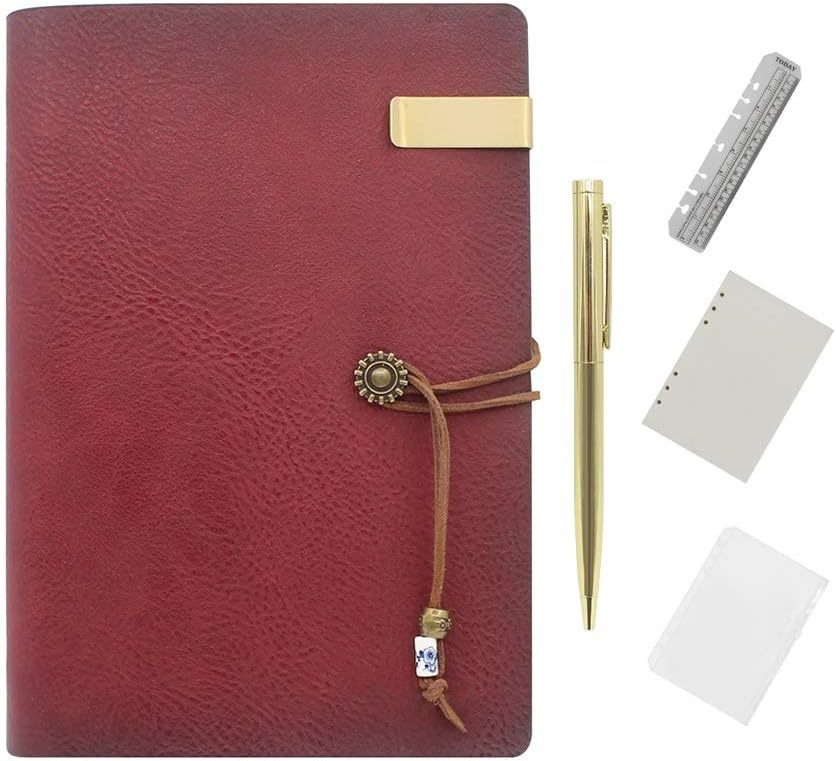 WONDERPOOL A5 Leather Diary Lined Paper Notebook & Pen