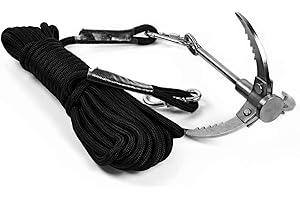 CYFIE 3-Claw 4-Claw Sawtooth Grappling Hook, with 10m/33ft 8mm Auxiliary Rope Stainless Steel Claw Carabiner for Outdoor Activity Magnet Fishing Tool