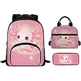 Wiryuouvt Cute Salamander Schoolbag Set Books School Bags for Girls with Lunch Bag School Backpack for Kids Backpack for Boys with Lunch Bag Schoolbag Set for Elementary School