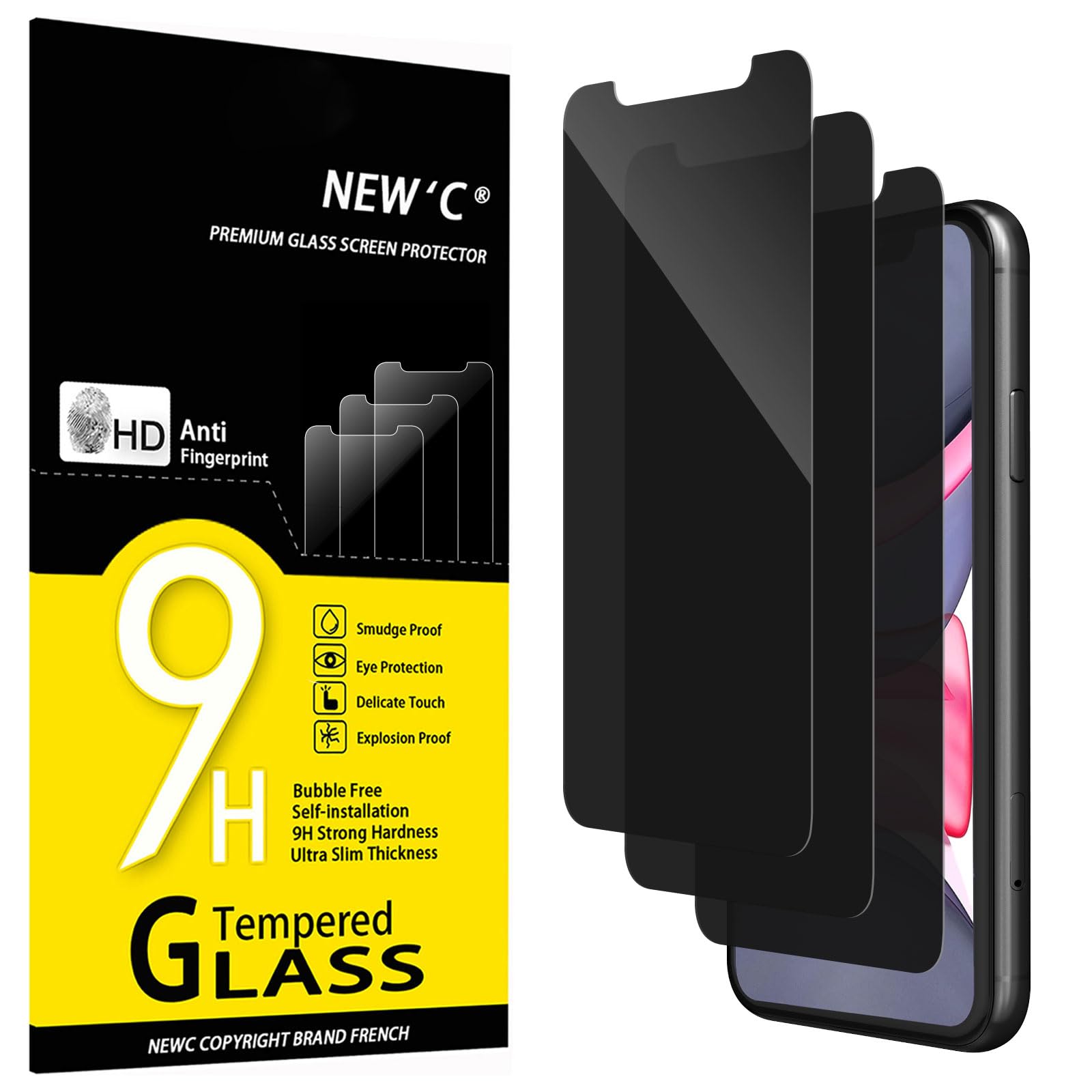 Photo 1 of NEW'C 3 Pack Privacy for iPhone 11, iPhone XR Screen Protector, Enhanced 28-Degree Privacy Angle, Ultra Durable 9H Hardness, Bubble-Free