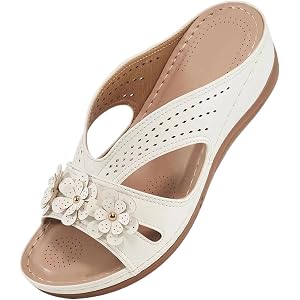 BESSDDY Sandals for Women Dressy Flower Slippers Open Toe Orthotic Sandals for Women Casual Slides Non Slip Summer Slippers C