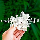Foyte Bridal Flower Hair Clip White Flower Hair Comb Rhinestone Floral Hairpin Crystal Pearl Hairpieces for Women and Brides