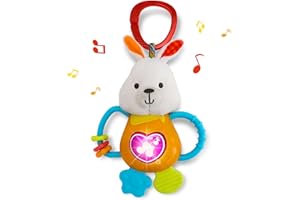 Kiddolab Easter Bunny Teething & Rattle Musical Toy for Infants and Babies - Light-up, Sensory Chew & Interactive Toy for Infants - Easter Basket Stuffers for Babies