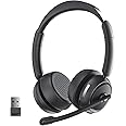 Dytole Wireless Headset with Mic for Work, Bluetooth Headset with Noise Canceling Microphone & HI-FI Stereo Sound, 65 Hrs Working Time, Wireless Headset for Work/Call Center/Computer/Teams (Black)