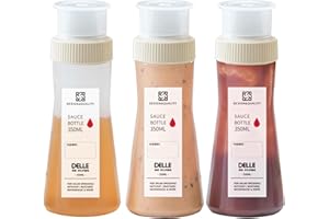3Pcs Condiment Squeeze Bottles, 350ML Leak Proof Oil Pot with Caps and Measurement, Reusable Plastic Sauces Oil Container Dis
