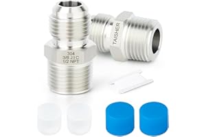 TAISHER 5PCS Forging of 304 Stainless Steel JIC Flare Tube Fitting, 3/8" JIC Male x 1/2" NPT Male, Half Union