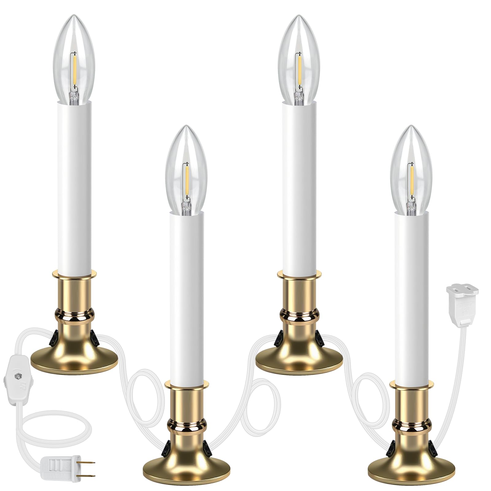 Photo 1 of 4PCS Christmas Electric Window Candle Lights with Gold Base Outlet, 5FT Window Candle Lights Cord with 0.6W C26 Clear Bulb On/Off Switch Plug-in 4 Suction Cups for Christmas Window Home Decoration