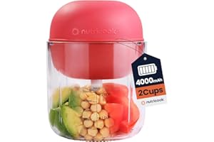 Nutricook Choppi Cordless Electric Vegetable Chopper & Mini Food Processor for Dicing, Shredding, Mincing, and Puree, Portable and Rechargeable, 2-Cup, 500 mL, 4000 mAh Battery, Cherry Red