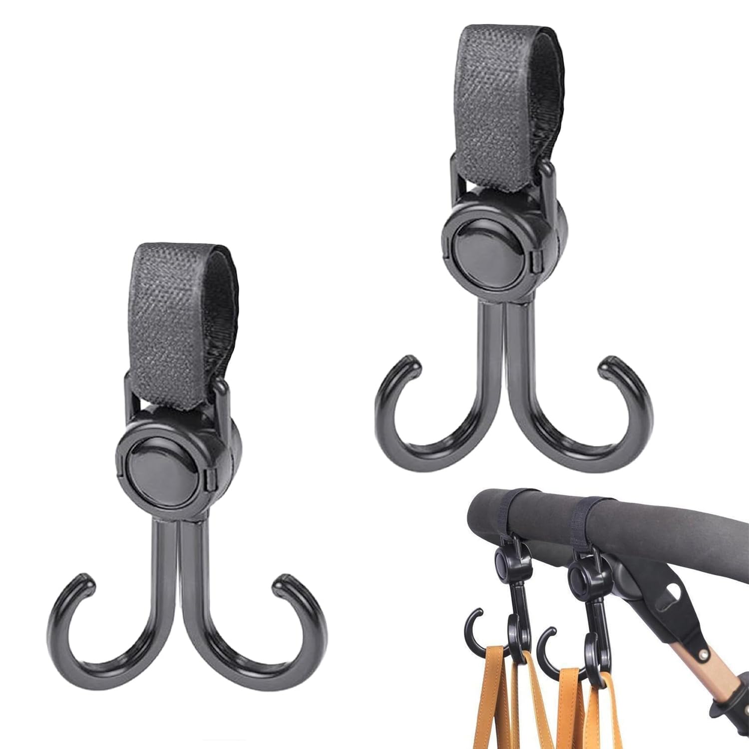 Esshogo 2 Pcs Pushchair Hook Swivel Pushchair Clip Hook Stroller Hook Accessories Stroller Universal Fit