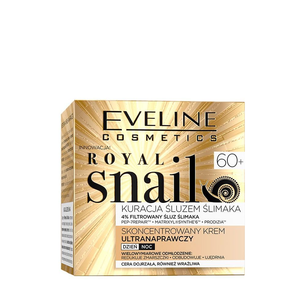 Eveline Cosmetics Royal Snail Royal Snail Concentrated Ultra-Repair Cream 60+ with Snail Mucin & Matrixyl®Synthe’6™ - Anti-Wrinkle, Brightening & Firming Face Cream for Women, 50ml