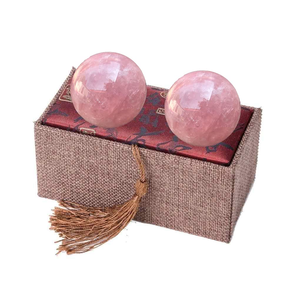 Photo 1 of 1.57" Rose Quartz Crystal Baoding Balls, Pink Crystal Health Stress Exercise Balls for Stress Relief, Exercise, Natural Quartz Sphere Gemstone Handball with Carry Pouch (Box-Packed) M16