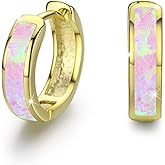 CUOKA MIRACLE 925 Sterling Silver Opal Hoop Earrings for Women - Opal Hinged Huggie Hoops, Hypoallergenic Small Hoop Earrings for Sensitive Ears, Dainty Everyday Jewelry Birthday Christmas Gift