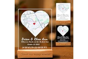 Personalised first date map, Our First Date plaque, LED Night Light Lamp for Special Day, Wife anniversary, Girlfriend gift,w