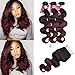 XCCOCO Hair Black to Wine Red Ombre Two Tone Body Wave Hair 3 Bundles with 4”X4” Lace Frontal Brazilian Body Wave Virgin Lace Closure and Hair Bundles (T1B/99J,10