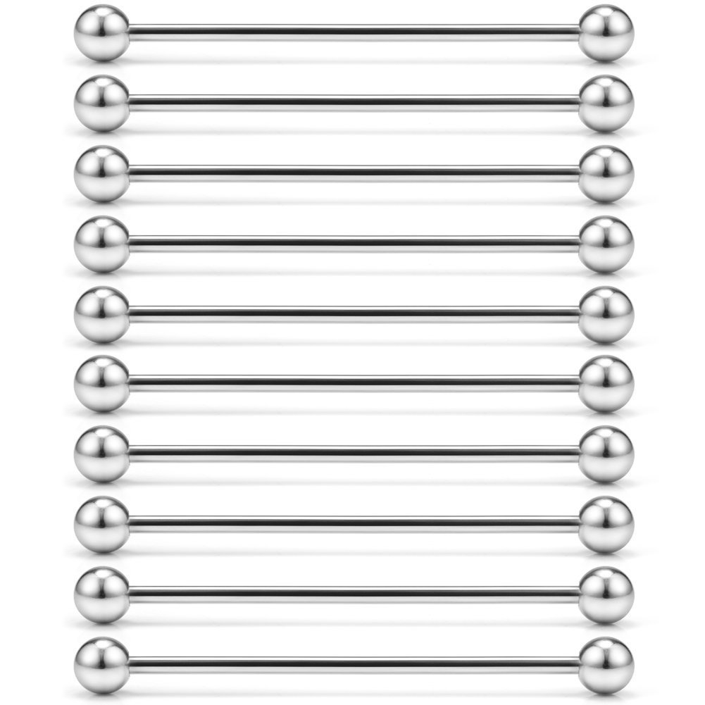 10PCS 1.6mm Surgical Steel & Clear Flexible Bioplast Industrial Barbell Cartilage Earring Body Piercing Jewelry Retainer 38mm