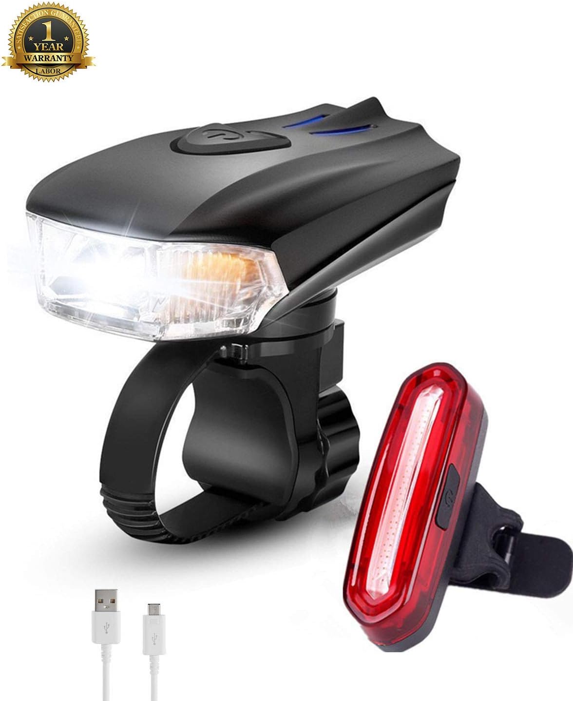 VEJOY Bike Lights Set Rechargeable, Super Bright Cycle lights CREE LED 400LM Front Headlight & 120LM Back Taillight - Smart Sensors, Waterproof, Easy to Install for Road Mountain Cycling Safety