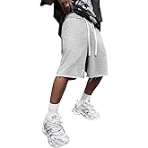 SHENHE Men's Baggy Sweat Shorts Drawstring Waist Wide Leg Raw Hem Loose Streetwear Shorts with Pockets Summer