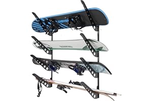 JUSTOOP Snowboard Wall Racks, Adjustable Storage Rack for Ski, Surfboard, Wakeboard, Snowboard Wall Mount Display, White/Black