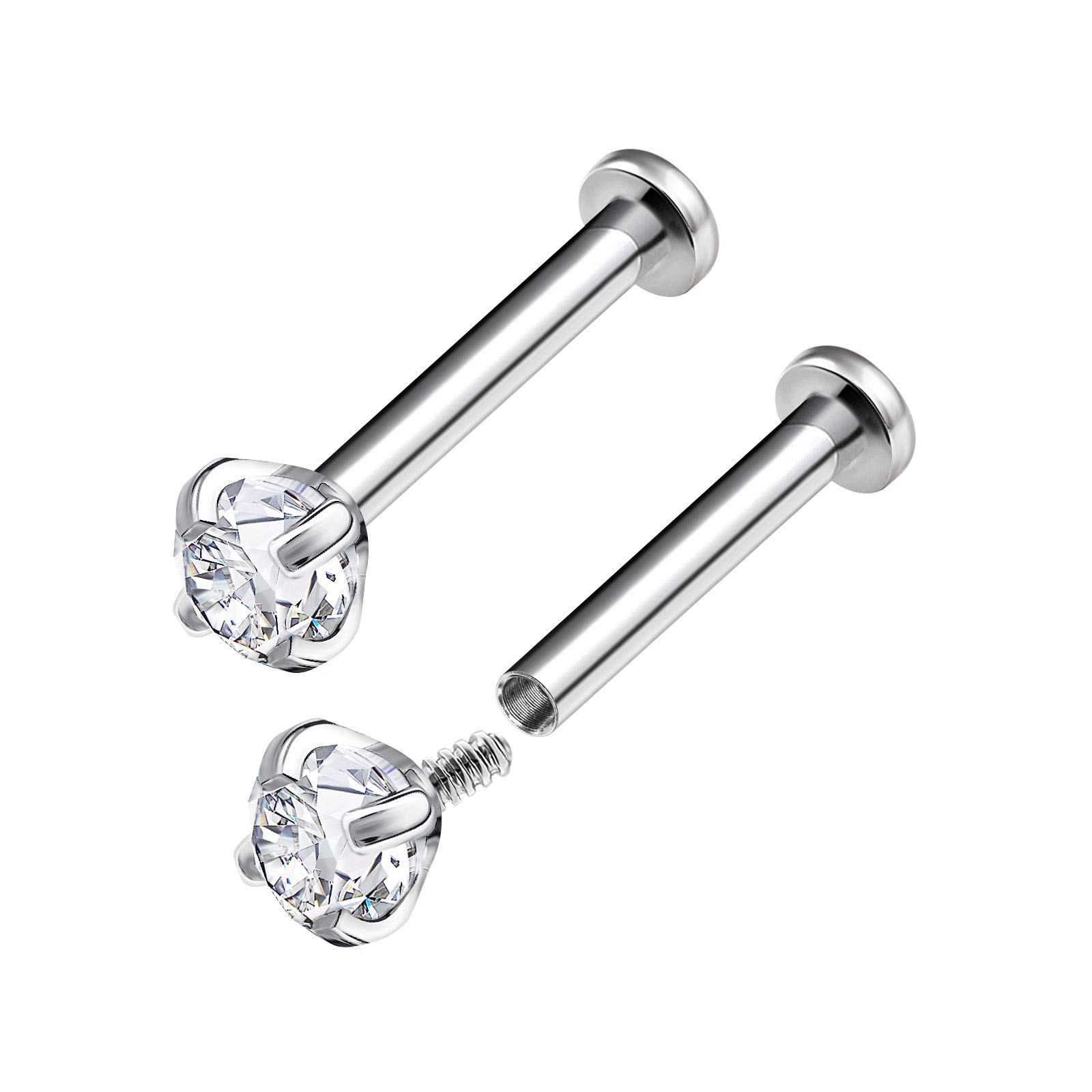 2PCS Steel Internally Threaded with tiny 2.5mm round 16g 3/8 10mm 4mm Clear CZ Tragus Earrings Labret Piercing Jewellery 3529