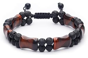Tigers Eye Beads Bracelet for Men - GENASTO Protection Healing Crystals Lava Rock Stone Beaded Bracelet, Handmade Lava Rock E